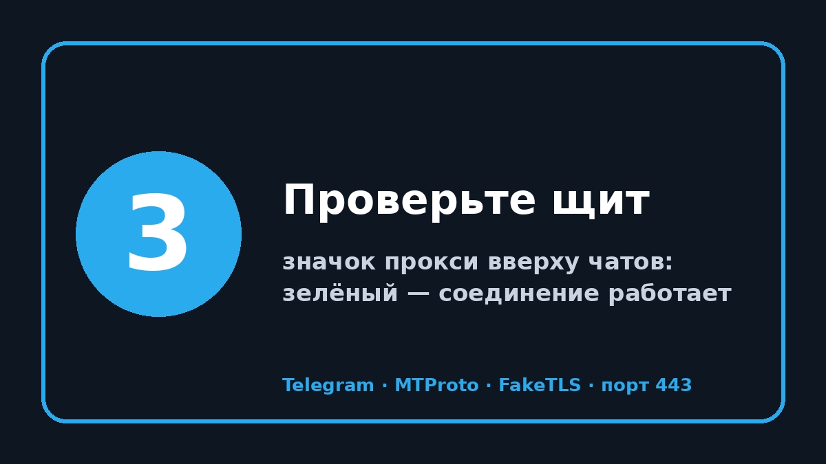 MTProxy прокси телеграм: шаг 3 — Проверьте щит